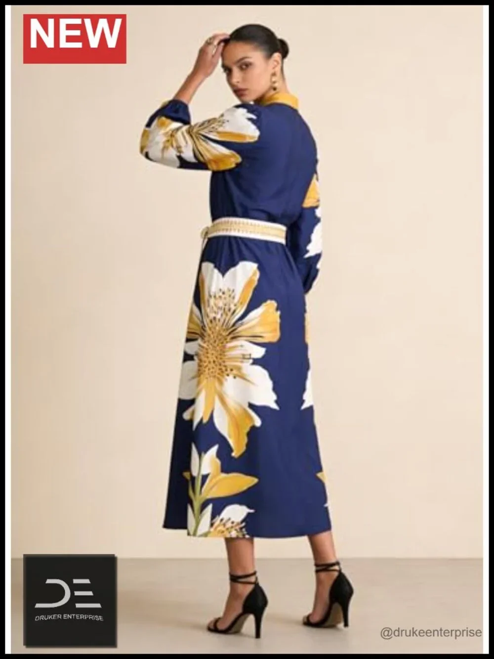 Boho Maxi Dress Long Sleeve Button Down Tie Waist Shirt Dress with Pockets